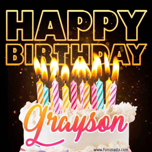 Grayson - Animated Happy Birthday Cake GIF for WhatsApp