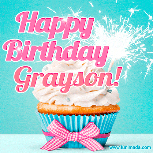 Happy Birthday Grayson! Elegang Sparkling Cupcake GIF Image.