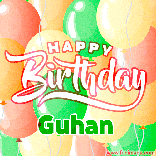 Happy Birthday Image for Guhan. Colorful Birthday Balloons GIF Animation.