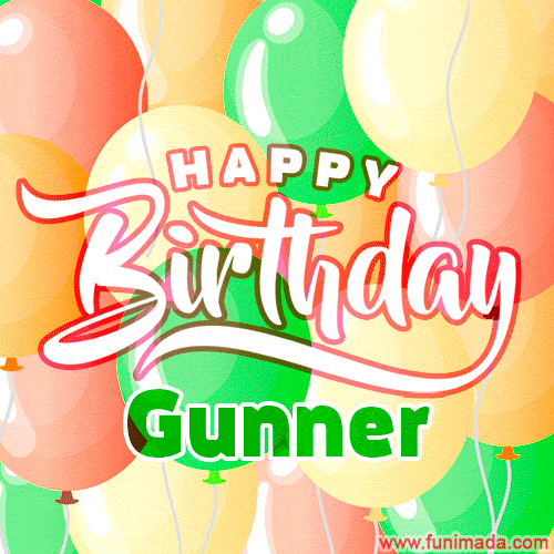 Happy Birthday Image for Gunner. Colorful Birthday Balloons GIF Animation.