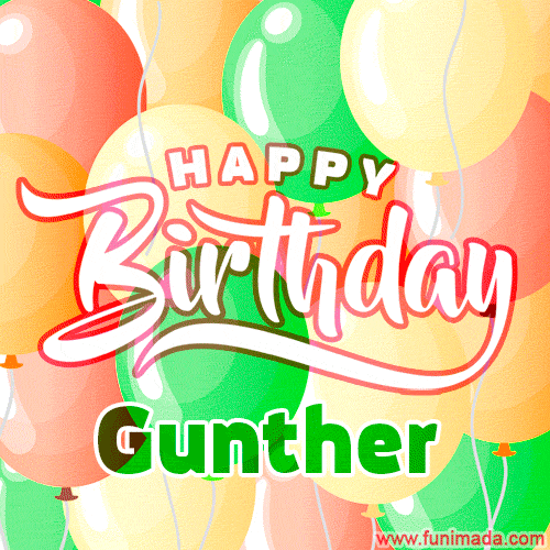 Happy Birthday Image for Gunther. Colorful Birthday Balloons GIF Animation.