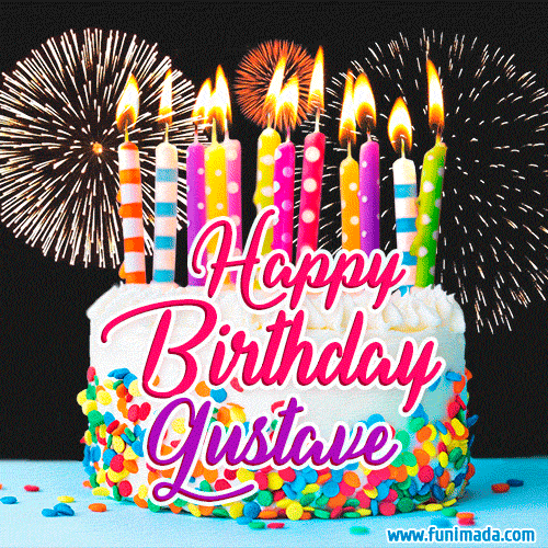 Amazing Animated GIF Image for Gustave with Birthday Cake and Fireworks