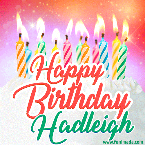 Happy Birthday GIF for Hadleigh with Birthday Cake and Lit Candles