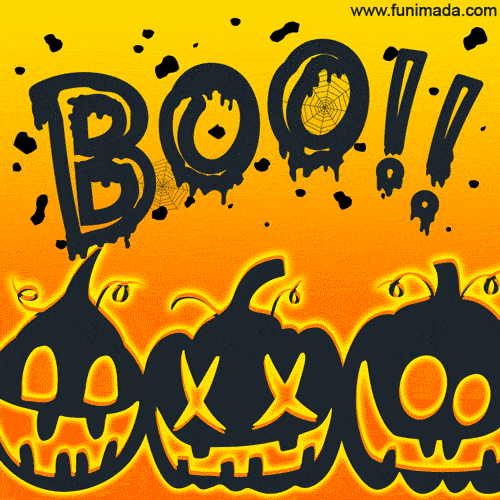 Boo GIF. Halloween pumpkins animated image.