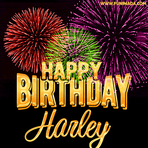 Wishing You A Happy Birthday, Harley! Best fireworks GIF animated greeting card.
