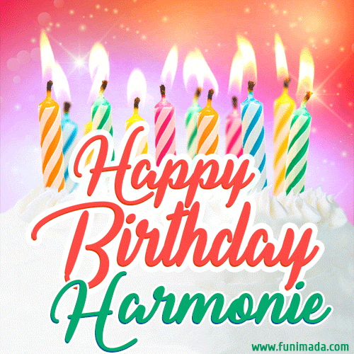 Happy Birthday GIF for Harmonie with Birthday Cake and Lit Candles
