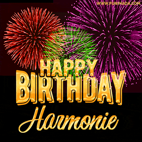 Wishing You A Happy Birthday, Harmonie! Best fireworks GIF animated greeting card.