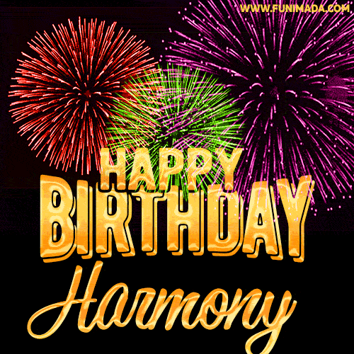 Wishing You A Happy Birthday, Harmony! Best fireworks GIF animated greeting card.