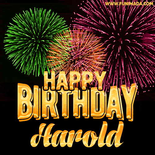Wishing You A Happy Birthday, Harold! Best fireworks GIF animated greeting card.