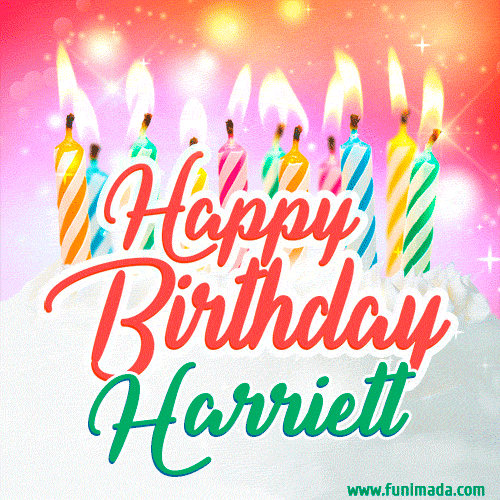 Happy Birthday GIF for Harriett with Birthday Cake and Lit Candles