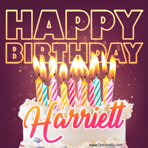 Harriett - Animated Happy Birthday Cake GIF Image for WhatsApp