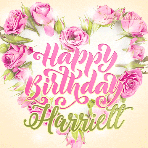 Pink rose heart shaped bouquet - Happy Birthday Card for Harriett