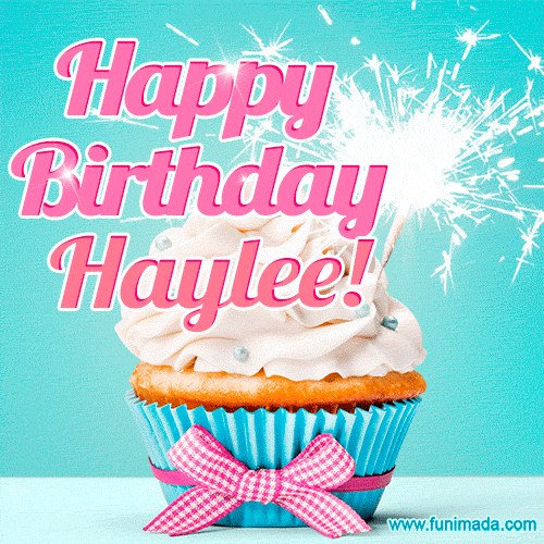 Happy Birthday Haylee! Elegang Sparkling Cupcake GIF Image.