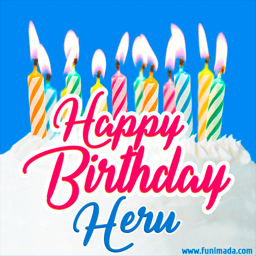 Happy Birthday GIF for Heru with Birthday Cake and Lit Candles