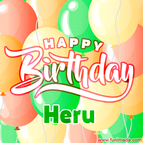 Happy Birthday Image for Heru. Colorful Birthday Balloons GIF Animation.