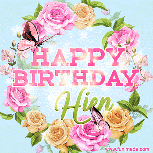 Beautiful Birthday Flowers Card for Hien with Glitter Animated Butterflies