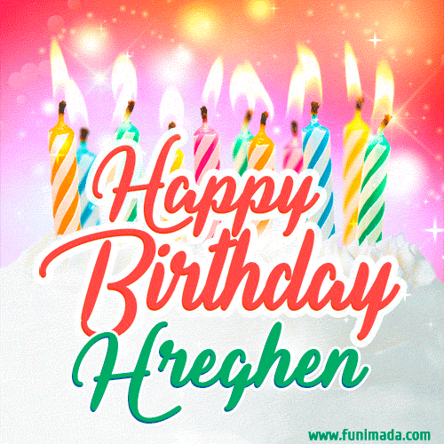 Happy Birthday GIF for Hreghen with Birthday Cake and Lit Candles