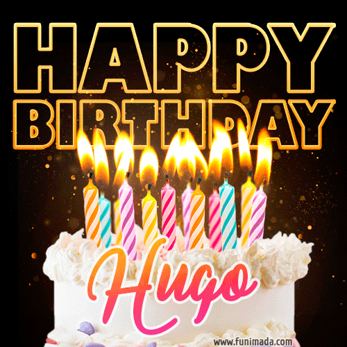Hugo - Animated Happy Birthday Cake GIF for WhatsApp
