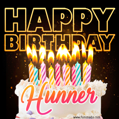 Hunner - Animated Happy Birthday Cake GIF for WhatsApp