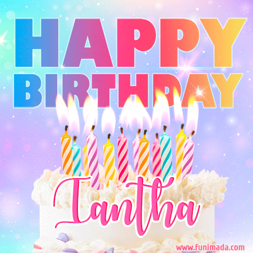 Animated Happy Birthday Cake with Name Iantha and Burning Candles