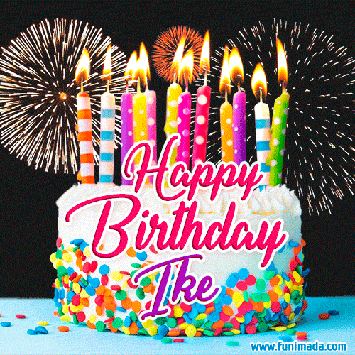 Amazing Animated GIF Image for Ike with Birthday Cake and Fireworks