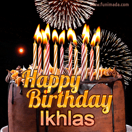 Chocolate Happy Birthday Cake for Ikhlas (GIF)