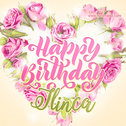 Pink rose heart shaped bouquet - Happy Birthday Card for Ilinca