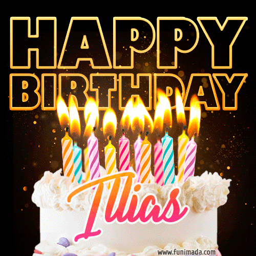 Illias - Animated Happy Birthday Cake GIF for WhatsApp