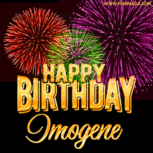 Wishing You A Happy Birthday, Imogene! Best fireworks GIF animated greeting card.