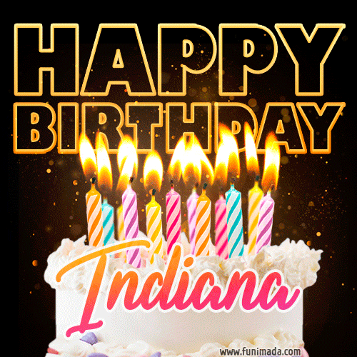 Indiana - Animated Happy Birthday Cake GIF for WhatsApp