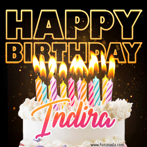 Indira - Animated Happy Birthday Cake GIF Image for WhatsApp