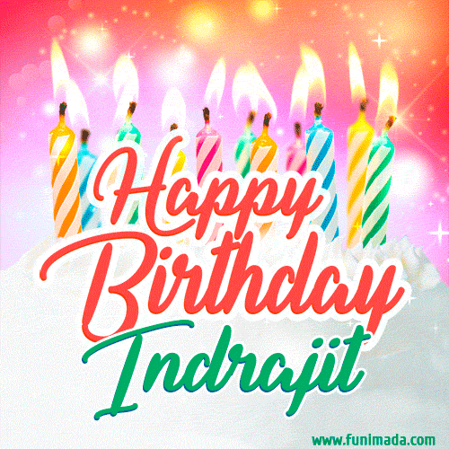 Happy Birthday GIF for Indrajit with Birthday Cake and Lit Candles