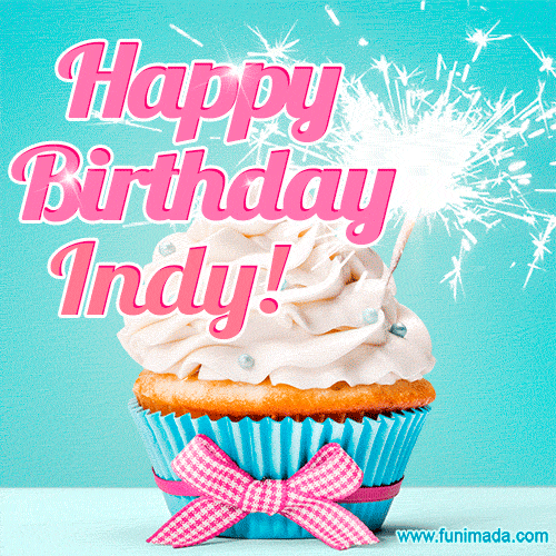 Happy Birthday Indy! Elegang Sparkling Cupcake GIF Image.