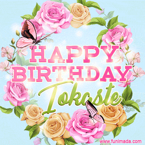 Beautiful Birthday Flowers Card for Iokaste with Glitter Animated Butterflies