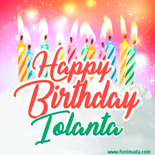 Happy Birthday GIF for Iolanta with Birthday Cake and Lit Candles