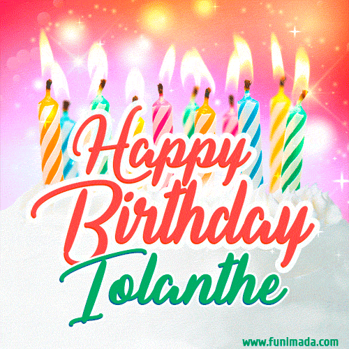 Happy Birthday GIF for Iolanthe with Birthday Cake and Lit Candles