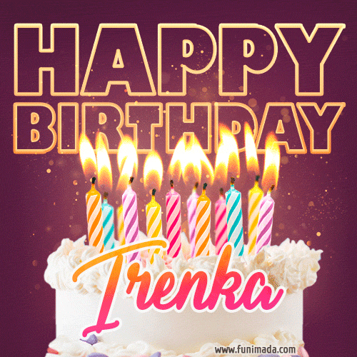 Irenka - Animated Happy Birthday Cake GIF Image for WhatsApp