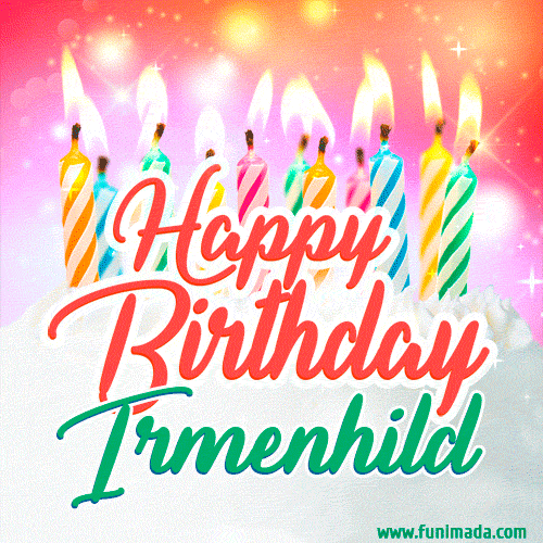Happy Birthday GIF for Irmenhild with Birthday Cake and Lit Candles