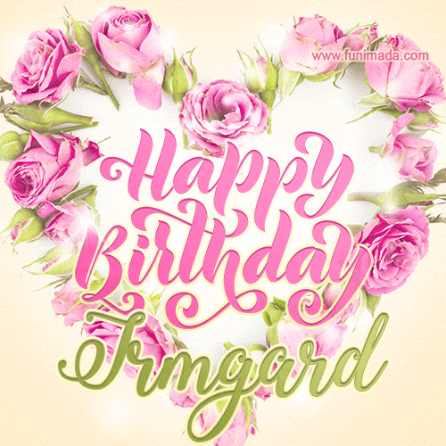 Pink rose heart shaped bouquet - Happy Birthday Card for Irmgard