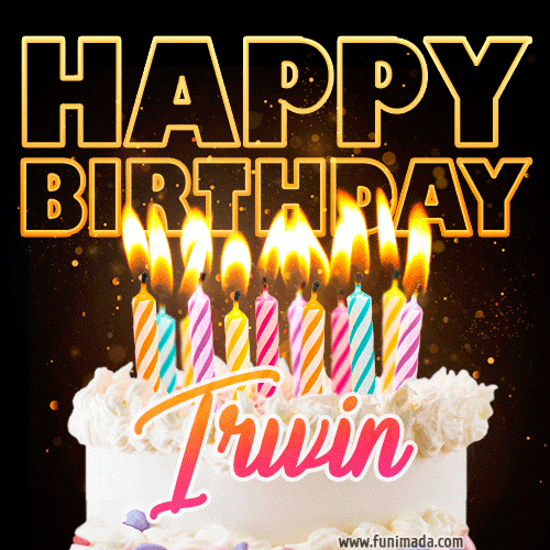 Irwin - Animated Happy Birthday Cake GIF for WhatsApp