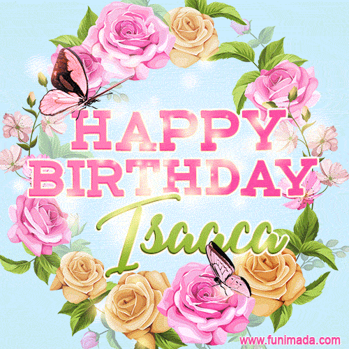 Beautiful Birthday Flowers Card for Isaaca with Glitter Animated Butterflies