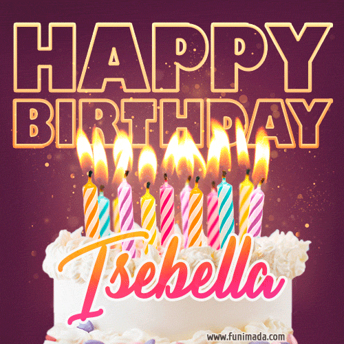 Isebella - Animated Happy Birthday Cake GIF Image for WhatsApp