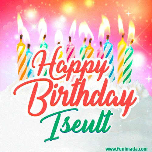 Happy Birthday GIF for Iseult with Birthday Cake and Lit Candles