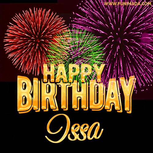 Wishing You A Happy Birthday, Issa! Best fireworks GIF animated greeting card.
