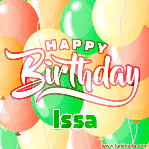 Happy Birthday Image for Issa. Colorful Birthday Balloons GIF Animation.
