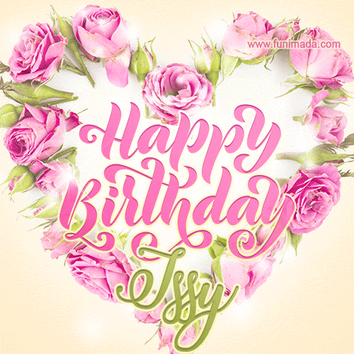 Pink rose heart shaped bouquet - Happy Birthday Card for Issy