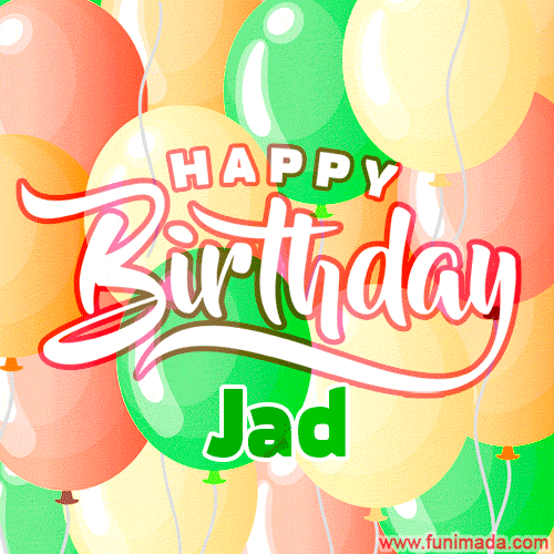 Happy Birthday Image for Jad. Colorful Birthday Balloons GIF Animation.
