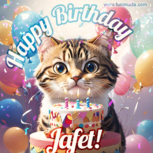 Happy birthday gif for Jafet with cat and cake