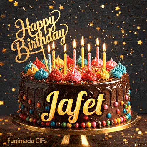 Shimmering gold star particles and bokeh lights surrounding a chocolate birthday cake custom-made for Jafet.