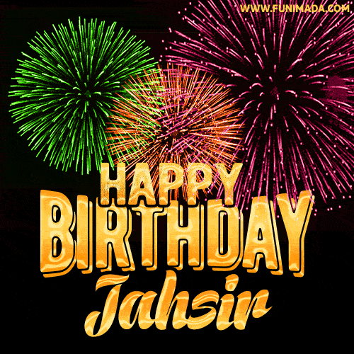 Wishing You A Happy Birthday, Jahsir! Best fireworks GIF animated greeting card.